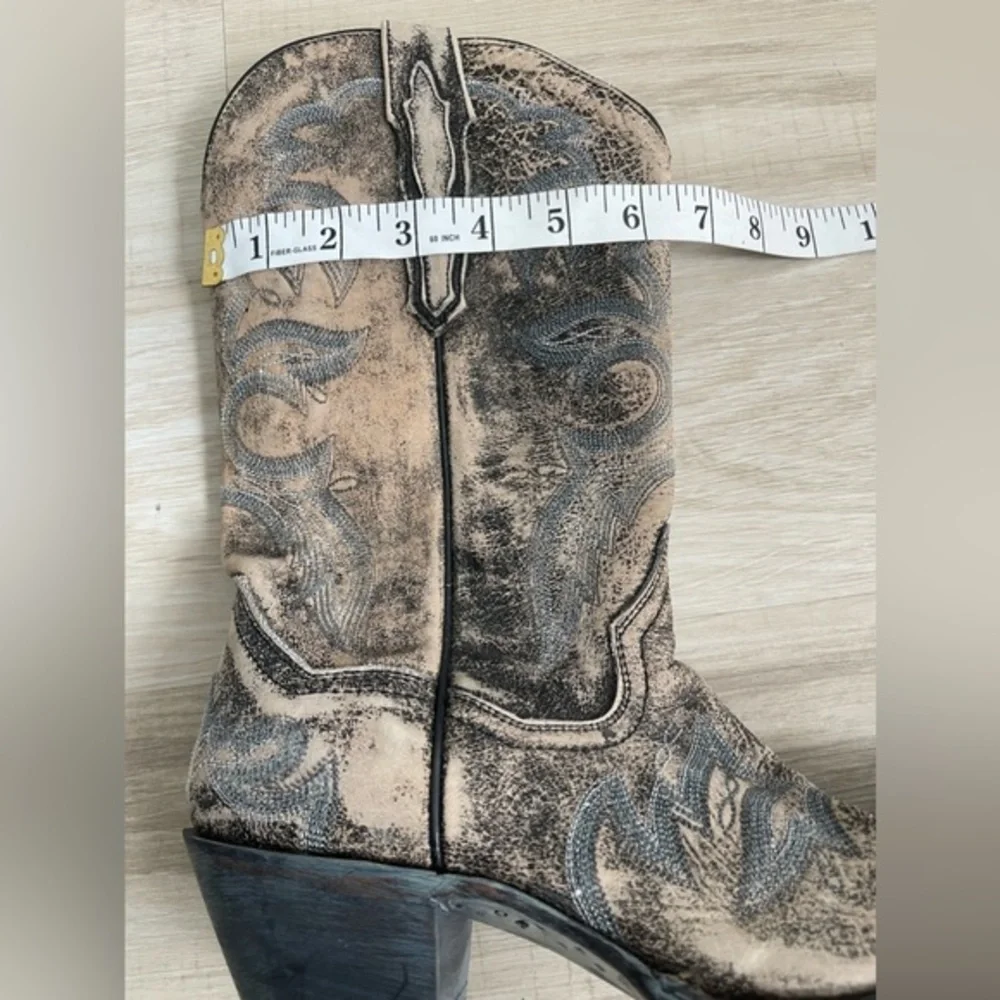 Dan Post Floral Embroidery Western Boot White TAN Women's 7